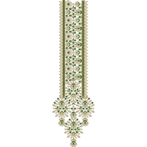 Elegant Floral Ornamental Vertical Neckline Embroidery Design