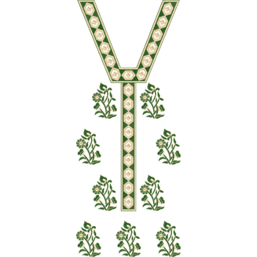 Elegant Geometric Floral V-Neckline Embroidery Design