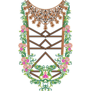 Elegant Floral Geometric Round Neckline Embroidery Design