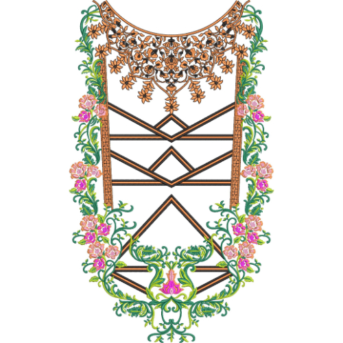 Elegant Floral Geometric Round Neckline Embroidery Design