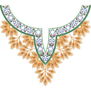Elegant Floral Leaf V-Neckline Embroidery Design