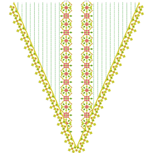 Elegant Geometric Floral V-Neckline Embroidery Design