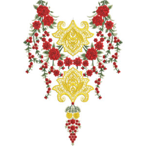 Elegant Rose and Ornamental Paisley V-Neckline Embroidery Design