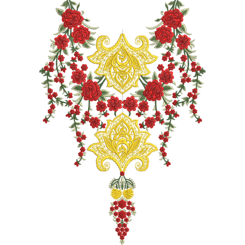 Elegant Rose and Ornamental Paisley V-Neckline Embroidery Design