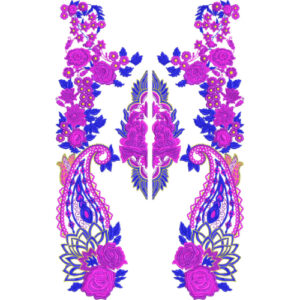 Vibrant Paisley Floral V-Neckline Embroidery Design