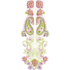 Elegant Paisley Floral Vertical Neckline Embroidery Design