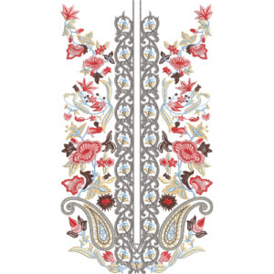 Elegant Floral Paisley Vertical Neckline Embroidery Design