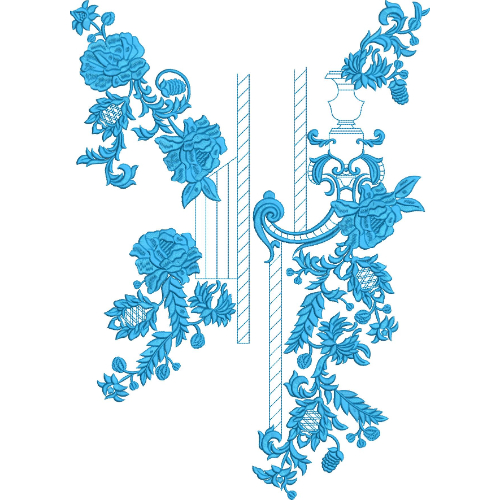 Elegant Floral Vase and Rose Front Panel Embroidery Design