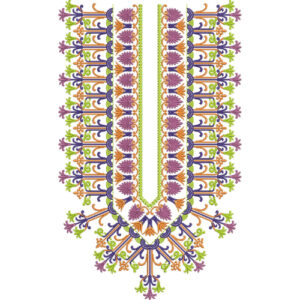 Elegant Floral Vine U-Shaped Neckline Embroidery Design