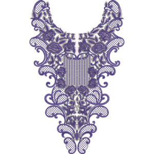 Elegant Purple Floral Ornamental V-Neck Embroidery Design