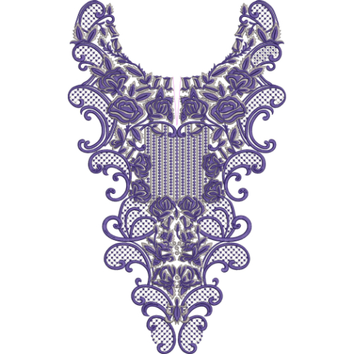 Elegant Purple Floral Ornamental V-Neck Embroidery Design