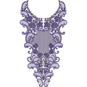 Elegant Purple Rose Paisley V-Neck Embroidery Design
