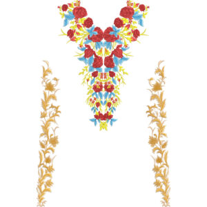 Elegant Red Rose Floral V-Neck Embroidery Design