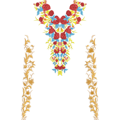 Elegant Red Rose Floral V-Neck Embroidery Design