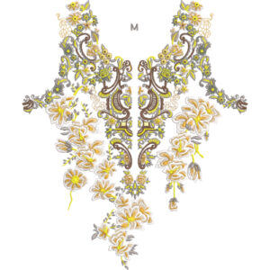 Elegant White and Yellow Floral V-Neck Embroidery Design