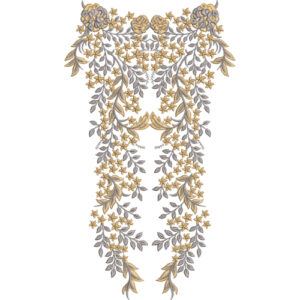 Elegant Gold and Gray Floral Vine Neckline Embroidery Design
