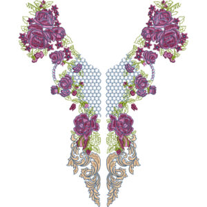 Elegant Purple Rose Floral Lace V-Neck Embroidery Design