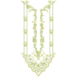 Elegant Green Floral Ornamental Keyhole Neckline Embroidery Design