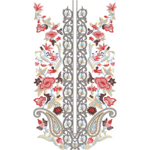 Elegant Multicolor Floral Paisley Neckline Embroidery Design