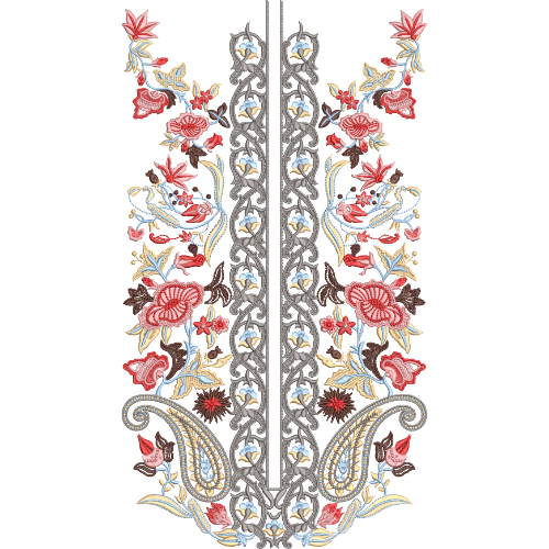 Elegant Multicolor Floral Paisley Neckline Embroidery Design