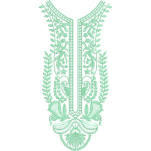 Elegant Mint Green Floral Keyhole Neckline Embroidery Design
