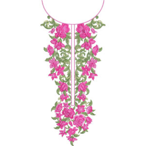 Elegant Pink Floral Vine Keyhole Neckline Embroidery Design