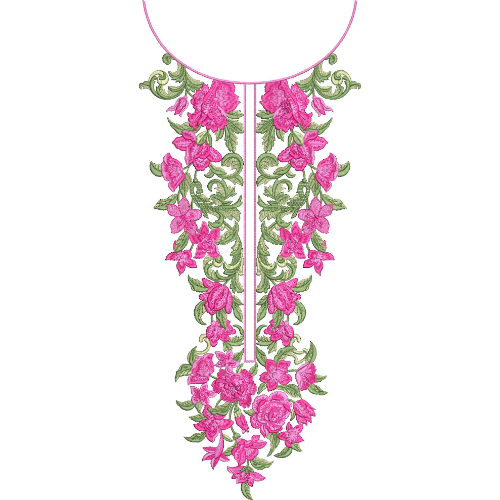 Elegant Pink Floral Vine Keyhole Neckline Embroidery Design