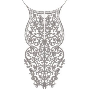 Elegant Gray Ornamental Floral Keyhole Neckline Embroidery Design