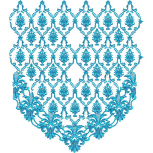 Elegant Blue Ornamental Diamond Lattice Neckline Embroidery Design