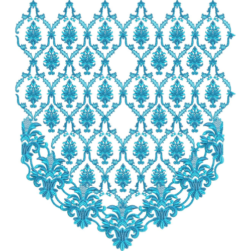 Elegant Blue Ornamental Diamond Lattice Neckline Embroidery Design