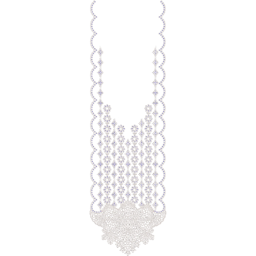 Elegant White and Silver Floral Lace Neckline Embroidery Design