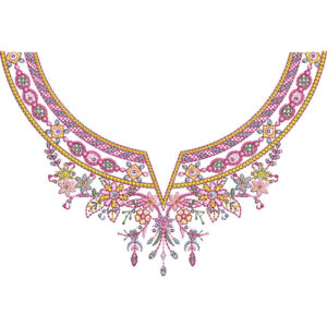 Elegant Pink Floral U-Neckline Embroidery Design