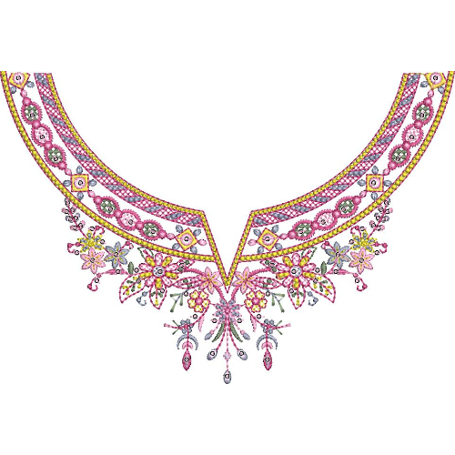 Elegant Pink Floral U-Neckline Embroidery Design
