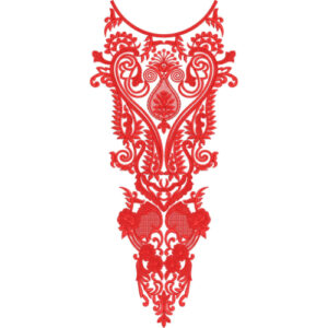 Elegant Red Ornamental Paisley Keyhole Neckline Embroidery Design