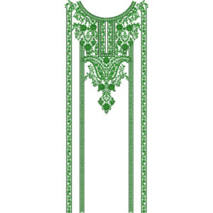 Elegant Green Floral Panel Keyhole Neckline Embroidery Design