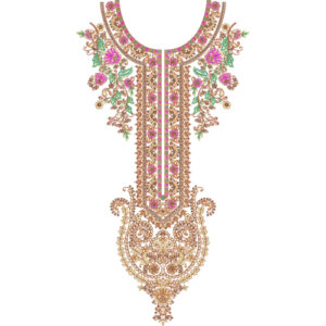 Elegant Multicolor Floral Ornamental Keyhole Neckline Embroidery Design