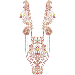 Elegant Red and Gold Paisley Floral Neckline Embroidery Design