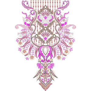 Elegant Pink and Gold Ornamental Paisley Neckline Embroidery Design