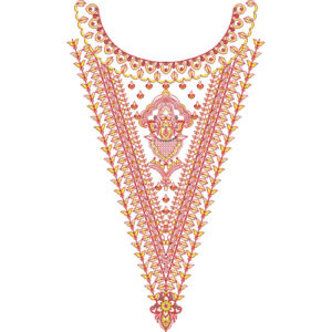 Elegant Red and Gold Ornamental V-Neck Embroidery Design