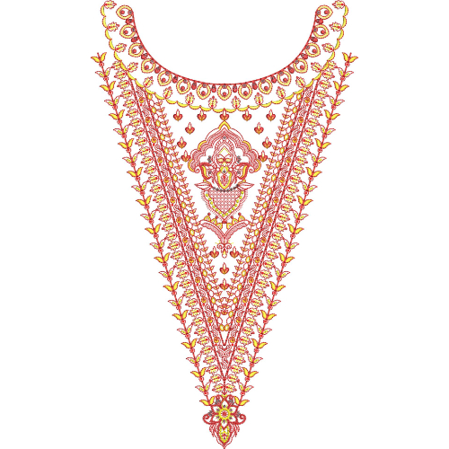 Elegant Red and Gold Ornamental V-Neck Embroidery Design