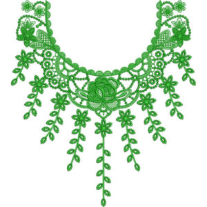 Elegant Green Floral Garland U-Neck Embroidery Design