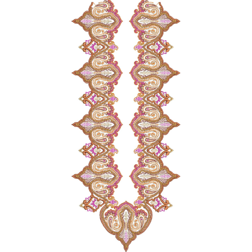 Elegant Paisley Ornamental Keyhole Neckline Embroidery Design