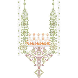 Elegant Green and Pink Geometric Floral Keyhole Neckline Embroidery Design