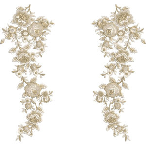 Elegant Beige Rose Floral Vine Neckline Embroidery Design
