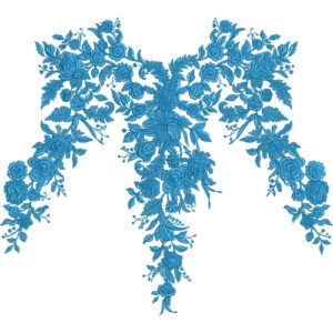 Elegant Blue Floral Garland V-Neckline Embroidery Design
