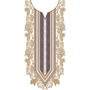 Elegant Gold Floral Greek Key V-Neckline Embroidery Design