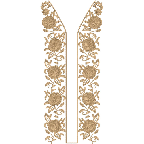 Elegant Gold Rose Floral Open Neckline Embroidery Design
