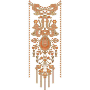 Elegant Gold Paisley Ornamental Panel Neckline Embroidery Design