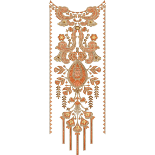 Elegant Gold Paisley Ornamental Panel Neckline Embroidery Design