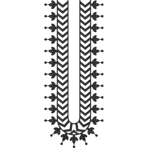 Elegant Black Chevron Leaf U-Neckline Embroidery Design